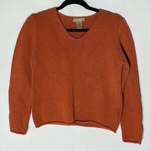 Vintage 90s Cotton Ginny Orange Cotton Knit V Neck Sweater M